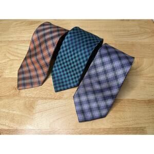 Set of 3 IZOD Men's Silk Neck Ties Purple Teal and Orange Plaids JL